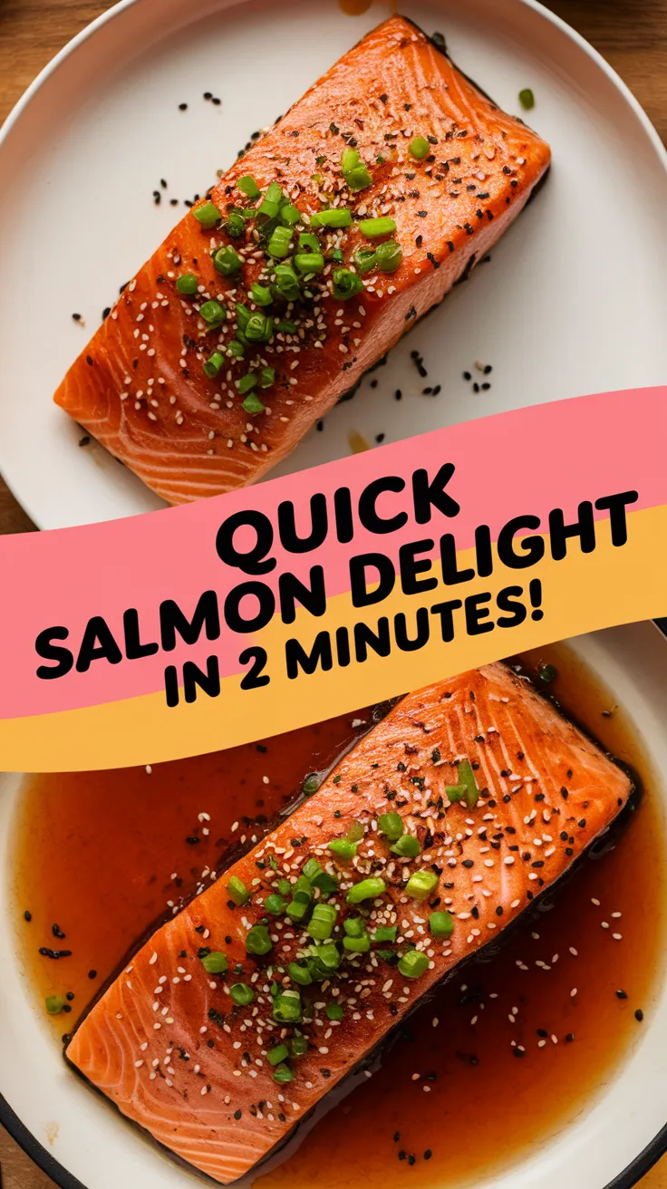Delicious Honey Garlic Salmon prepared in a microwave poach style, topped with green onions and sesame seeds.