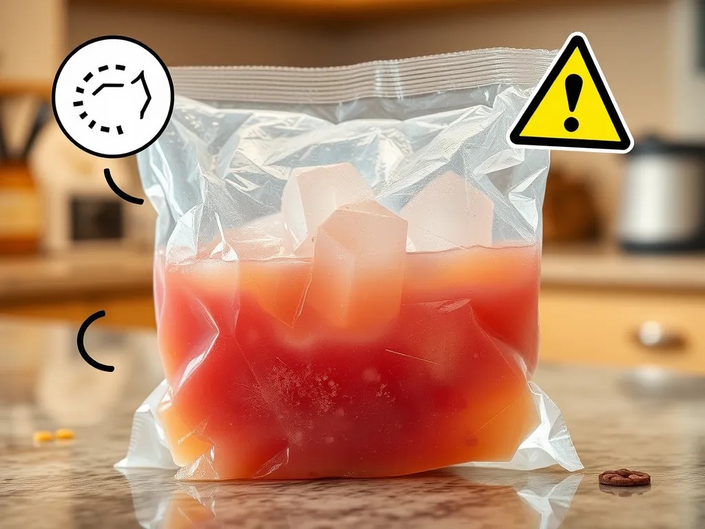 A cautionary image showing ice packs filled with liquid in a microwave, highlighting reheating dangers.
