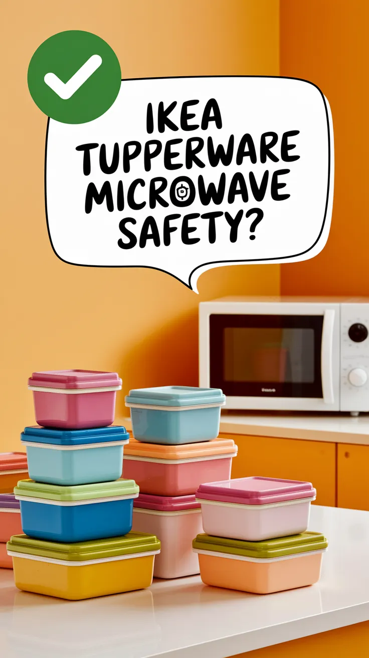 IKEA Tupperware containers stacked with a microwave in the background, addressing microwave safety.