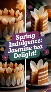 Delicious Jasmine Tea Cake showcasing layers and floral decorations, perfect for spring.
