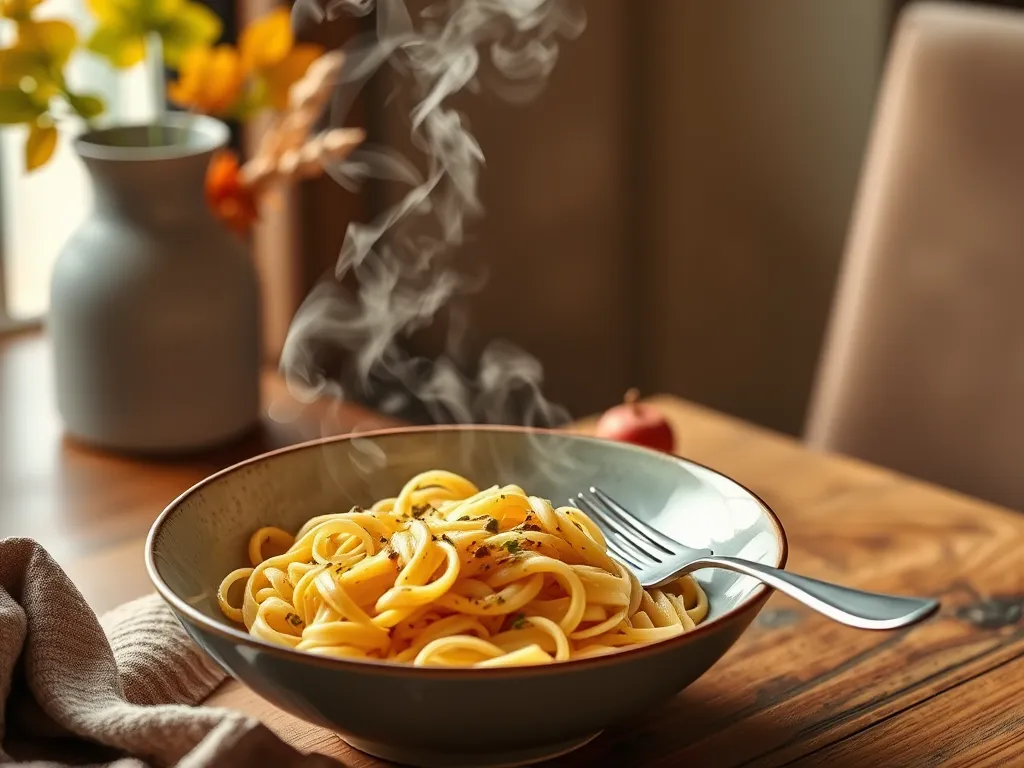 Delicious steaming leftover pasta highlighting why you should not microwave it.