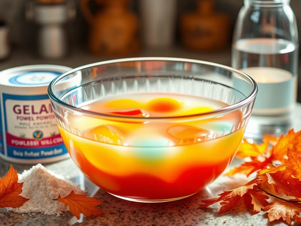 A bowl of vibrant jello with ingredients showing how to make jello in the microwave.