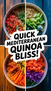 Colorful Mediterranean Quinoa Bowl with fresh vegetables, showcasing a healthy and microwave-friendly meal.
