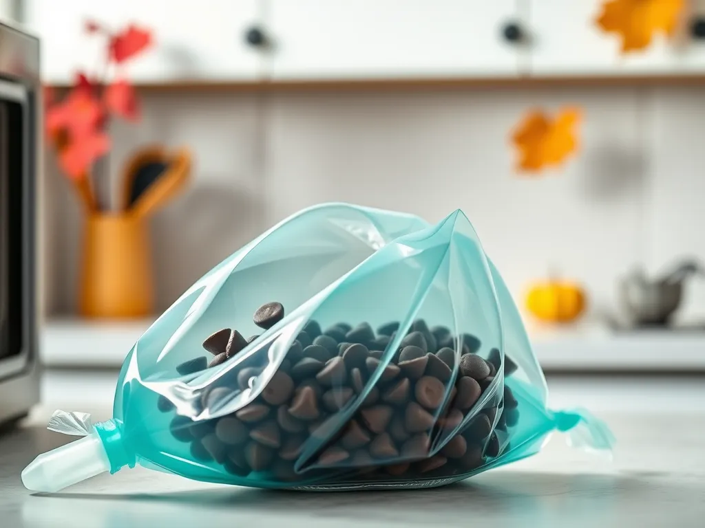 Chocolate chips ready to be melted in a piping bag for easy chocolaty treats.