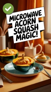 Microwave acorn squash filled with custard, showcasing the magic of cooking.