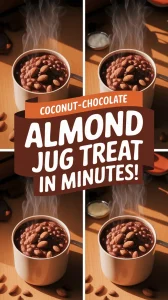 Delicious Almond Joy oatmeal in a mug, perfect for a quick 2-minute microwave recipe.