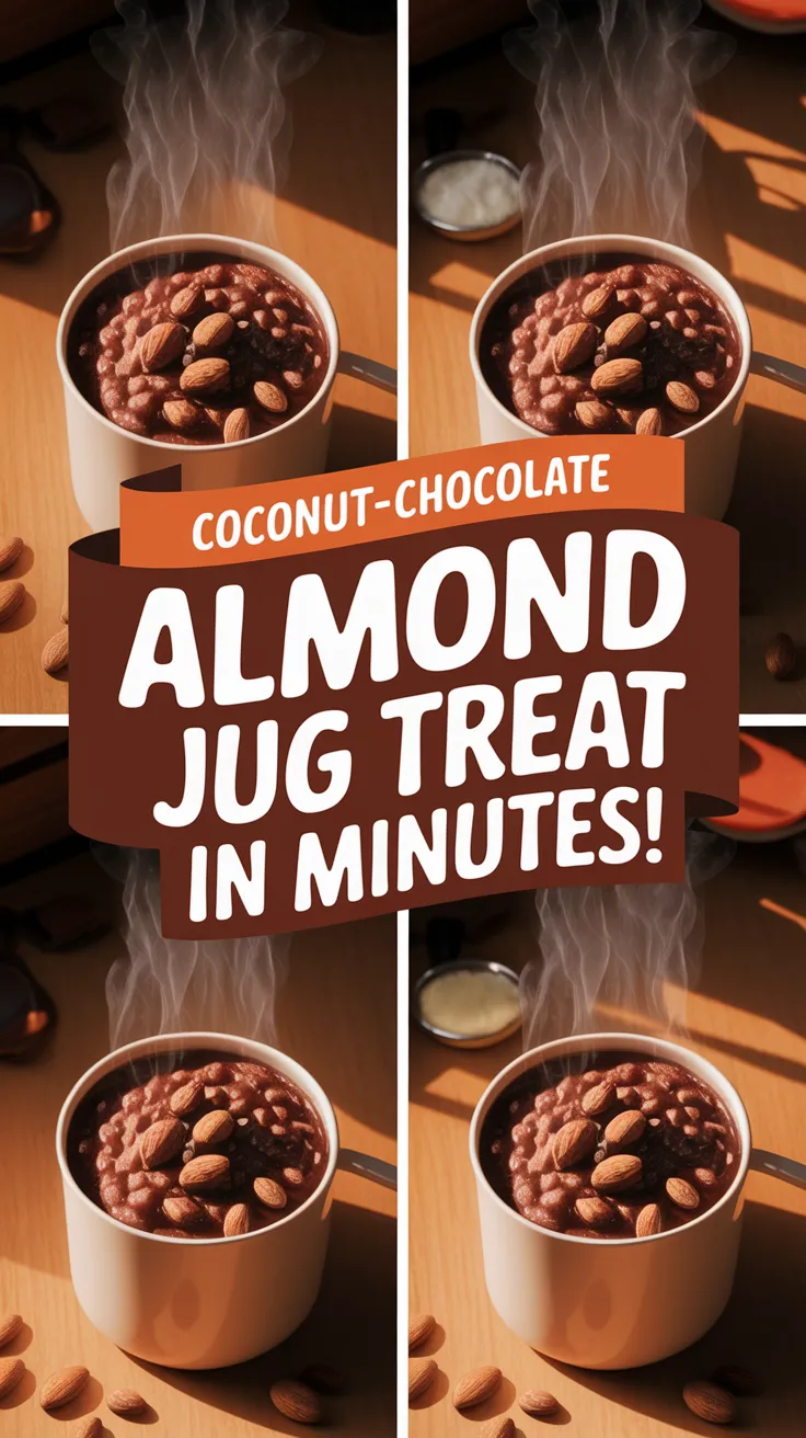 Delicious Almond Joy oatmeal in a mug, perfect for a quick 2-minute microwave recipe.