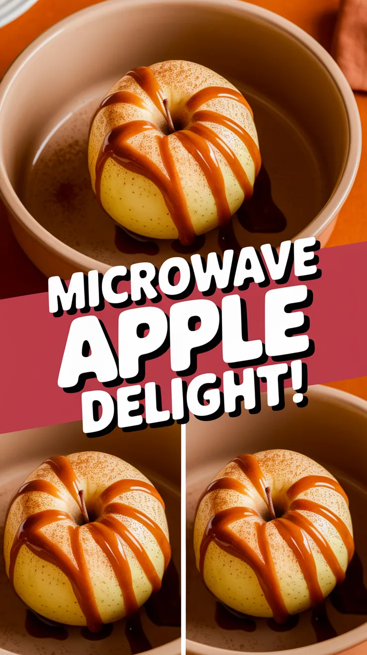Delicious baked apple drizzled with caramel ready to be cooked in the microwave.