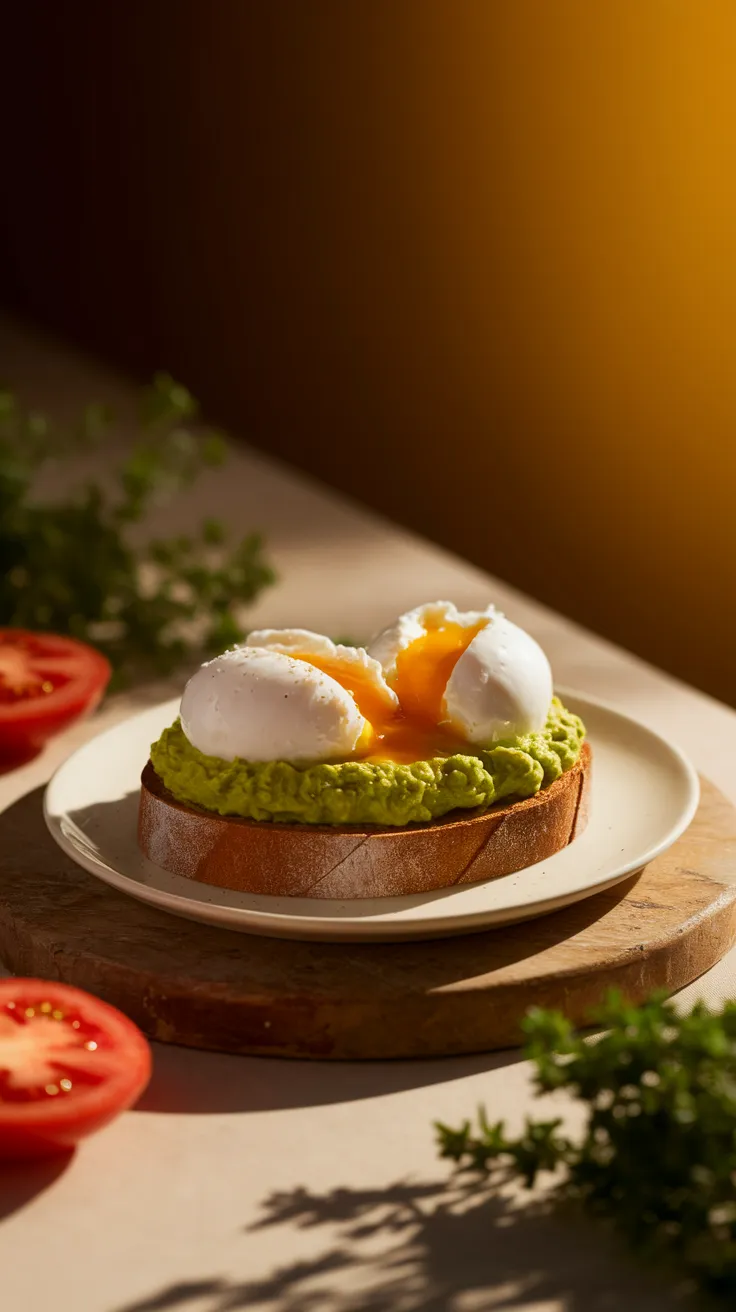 Delicious 2-Minute Microwave Avocado Toast topped with perfectly cooked eggs.