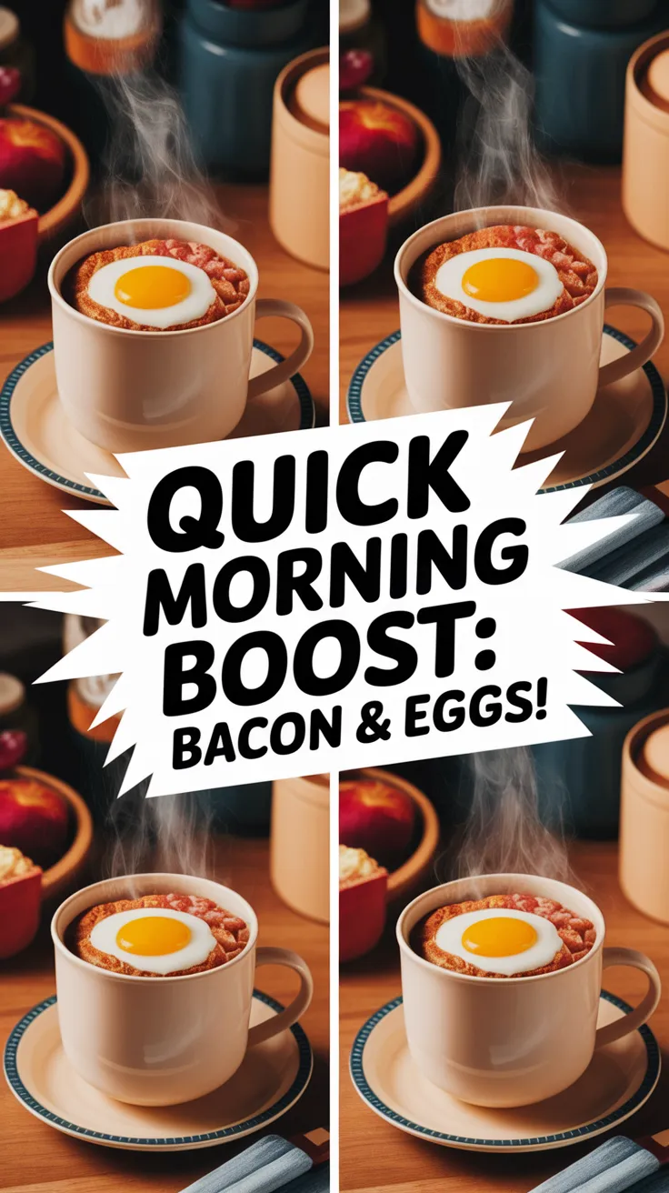 Delicious 2-Minute Microwave Bacon & Egg Breakfast Mug with a sunny-side-up egg and crispy bacon.
