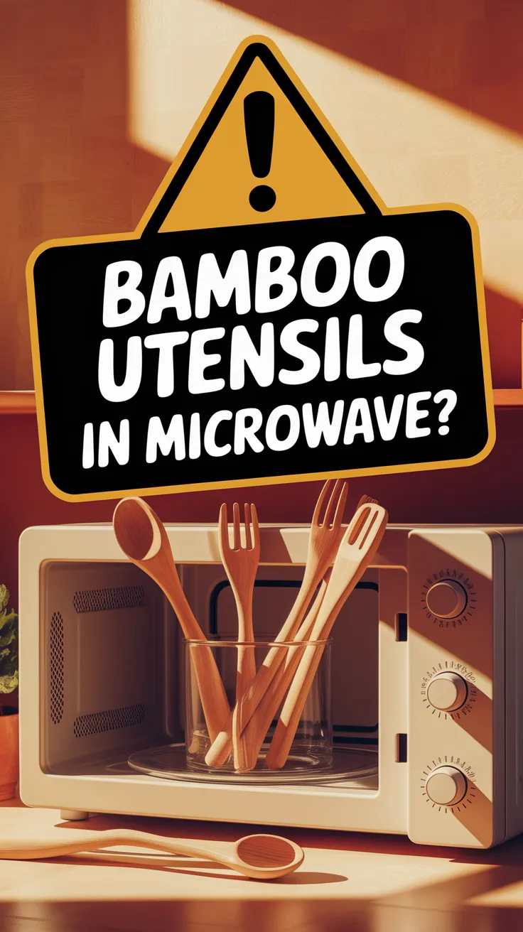 Bamboo utensils placed inside a microwave for sanitizing