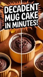 Delicious microwave banana chocolate mug cake topped with chocolate shavings
