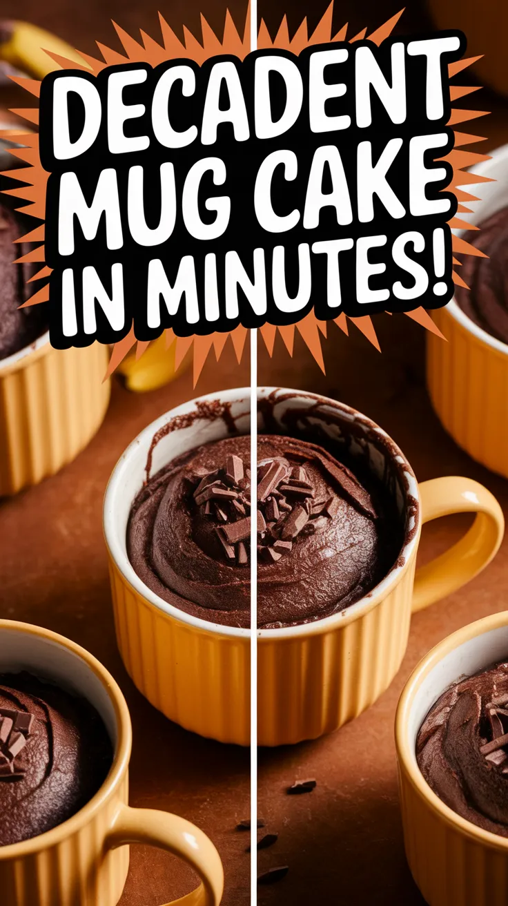 Delicious microwave banana chocolate mug cake topped with chocolate shavings