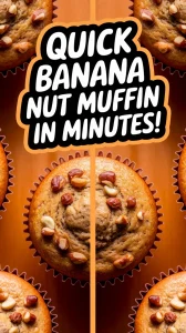 Delicious microwave banana nut muffins topped with nuts, ready in minutes.