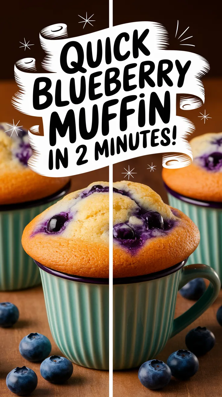 A delicious microwave blueberry muffin in a mug, ready in just 2 minutes.