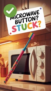 Toothbrush hack for fixing a stuck microwave button