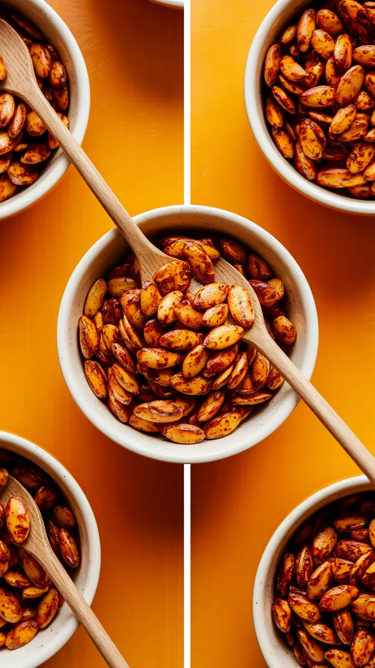 Bowl of Cajun seasoned pumpkin seeds prepared in a microwave
