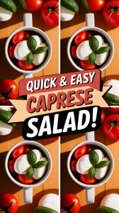 Quick and easy microwave Caprese salad in a mug with fresh tomatoes, mozzarella, and basil.