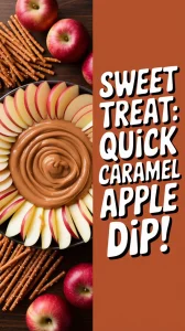 Delicious microwave caramel apple dip served with sliced apples and pretzels.