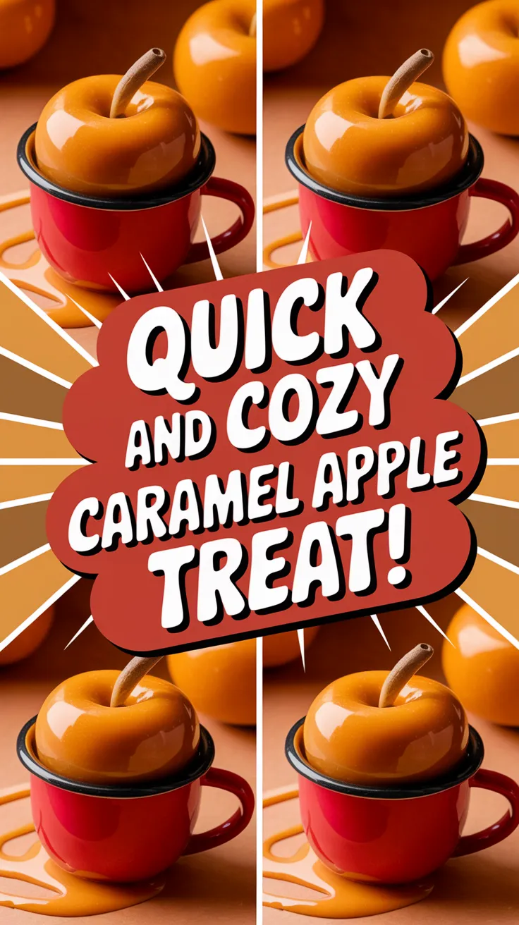 Delicious microwave caramel apple mug treat with caramel topping.