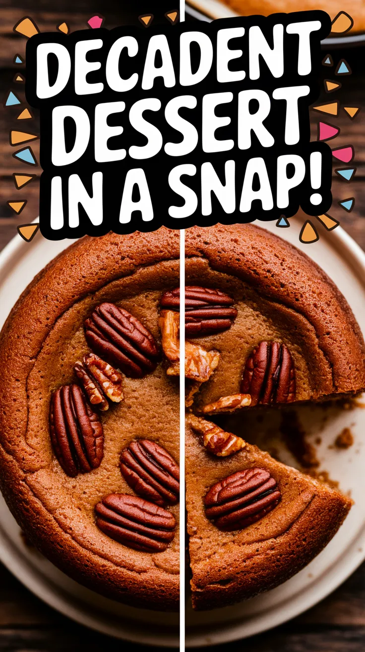 Delicious microwave caramel pecan cake topped with nuts, perfect for a quick dessert.