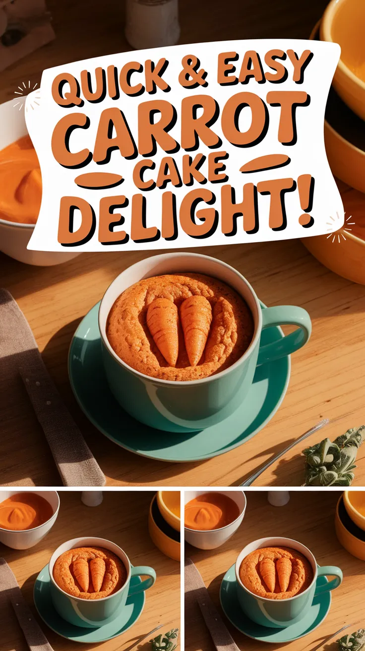 Delicious 2-Minute Microwave Carrot Cake Mug topped with carrot shapes