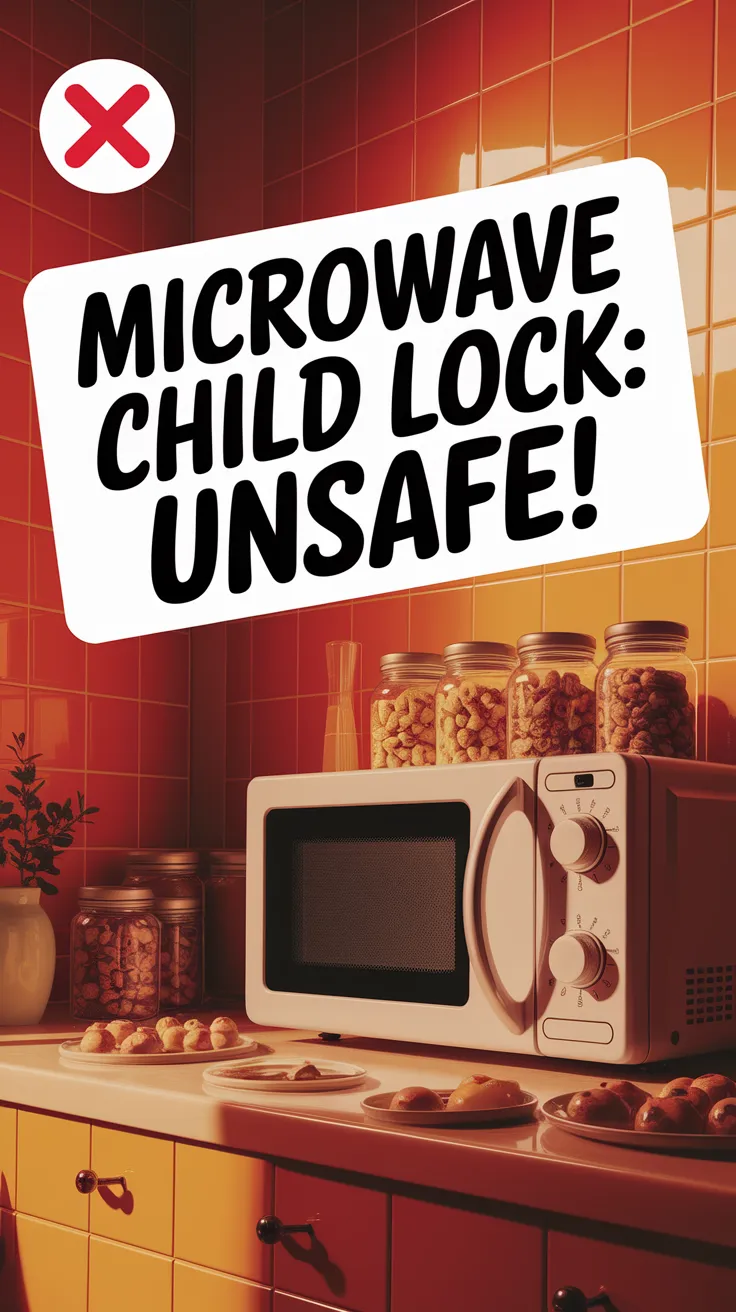 Microwave with child lock warning indicating safety concerns