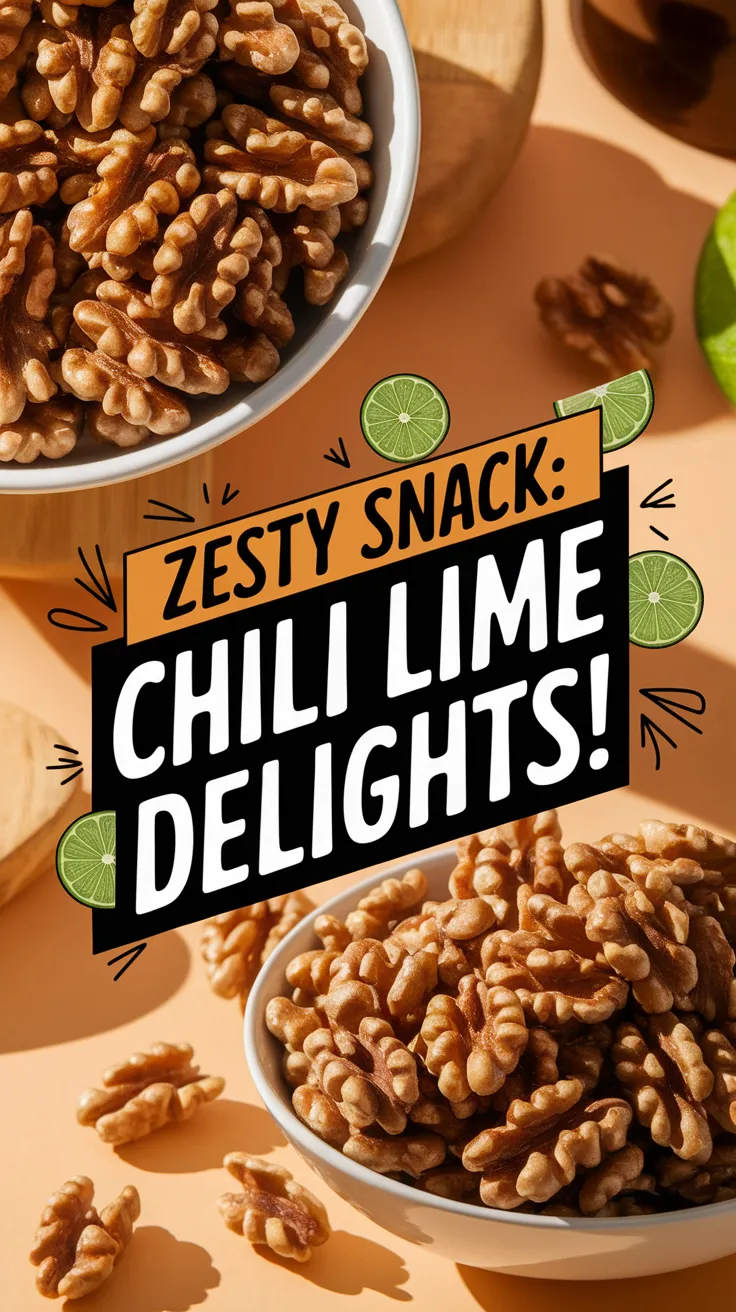 Delicious quick microwave chili lime walnuts in a bowl with lime slices