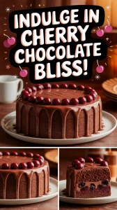 Delicious microwave chocolate cherry cake topped with cherries