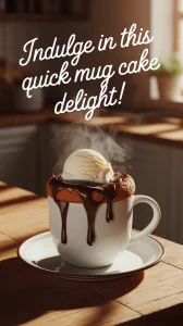 Delicious 2-Minute Microwave Chocolate Hazelnut Mug Cake topped with melting ice cream.
