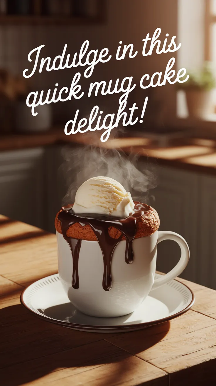 Delicious 2-Minute Microwave Chocolate Hazelnut Mug Cake topped with melting ice cream.