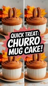 Delicious microwave churro mug cake topped with churro snacks.