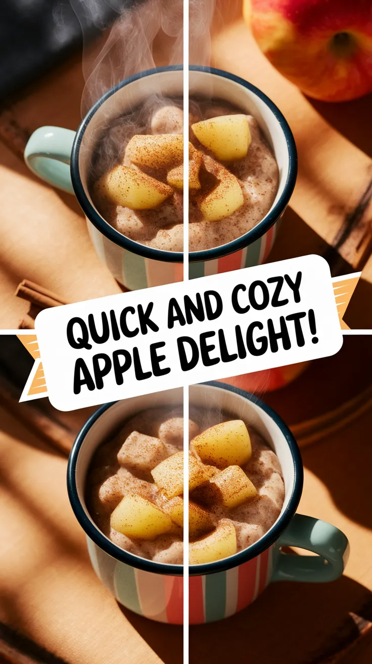 Delicious 2-Minute Microwave Cinnamon Apple Mug Cereal topped with apple chunks and cinnamon.