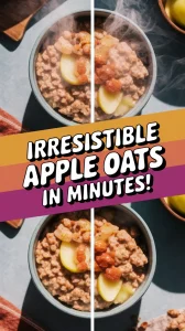 Delicious microwave cinnamon apple oats topped with apples and spices