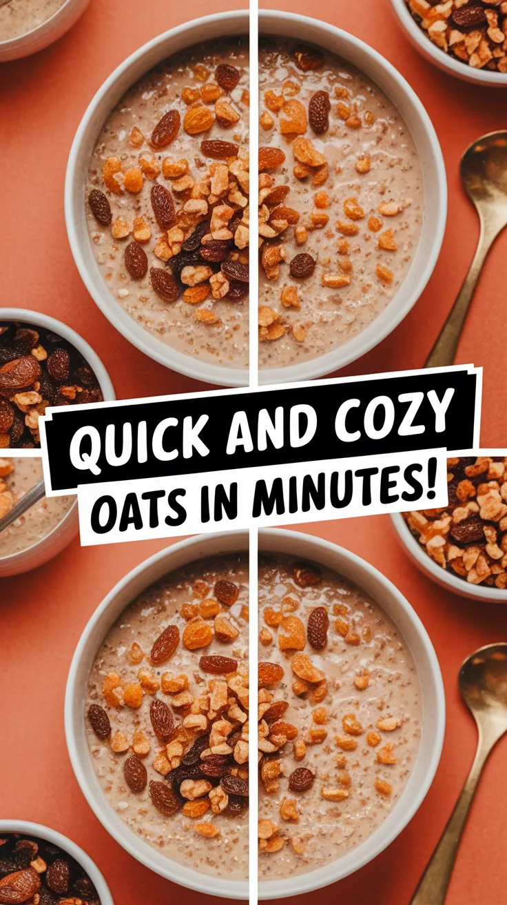 Bowl of microwave cinnamon raisin oats topped with raisins and nuts.