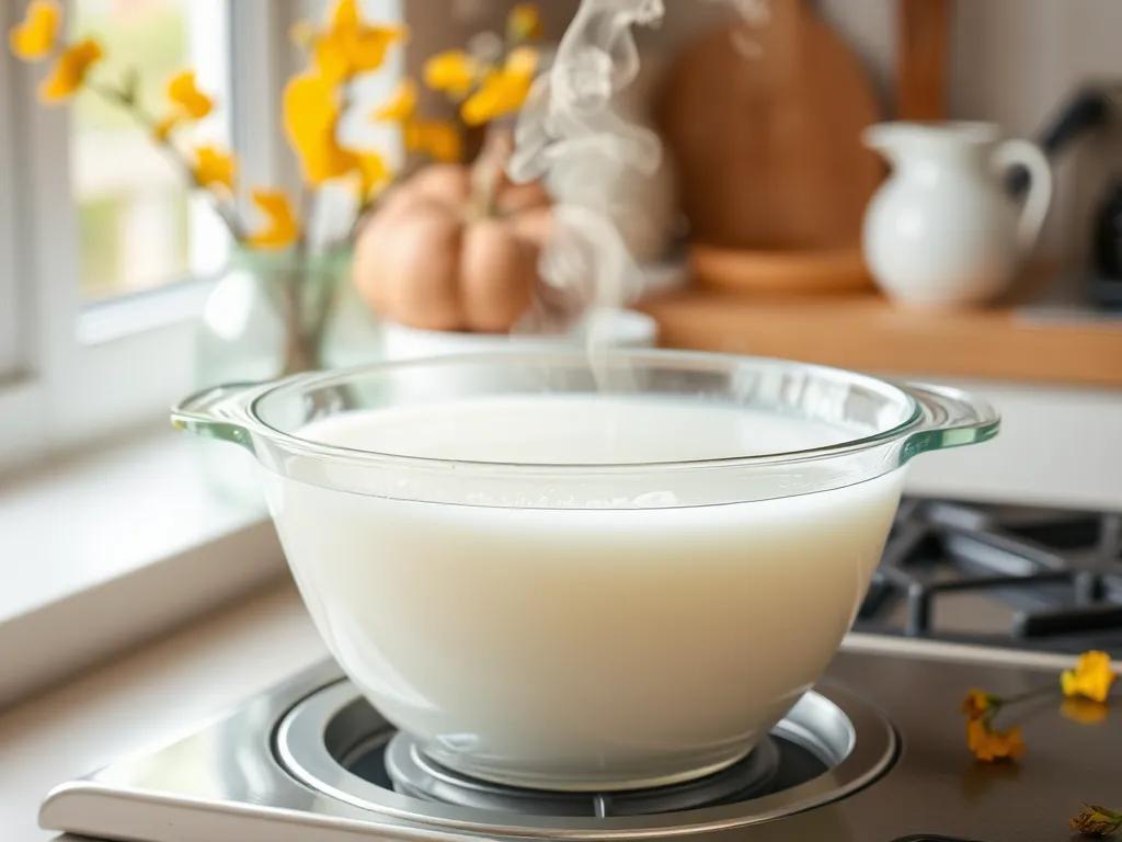 Bowl of steaming water inside a microwave to eliminate odors.
