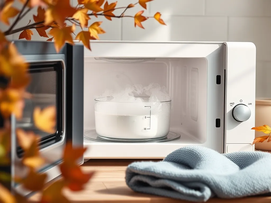 A microwave with vinegar solution boiling over, demonstrating the dangers of using vinegar for cleaning.
