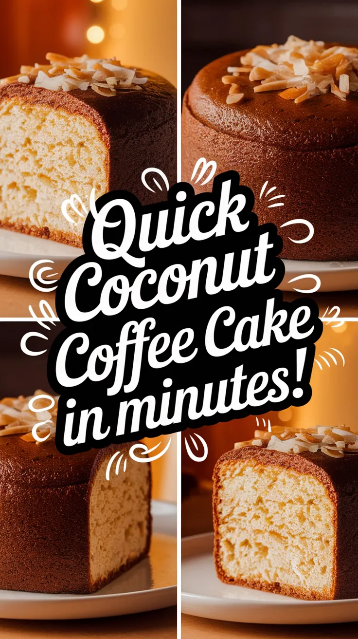 Delicious Microwave Coconut Coffee Cake topped with coconut flakes, perfect for a quick dessert.