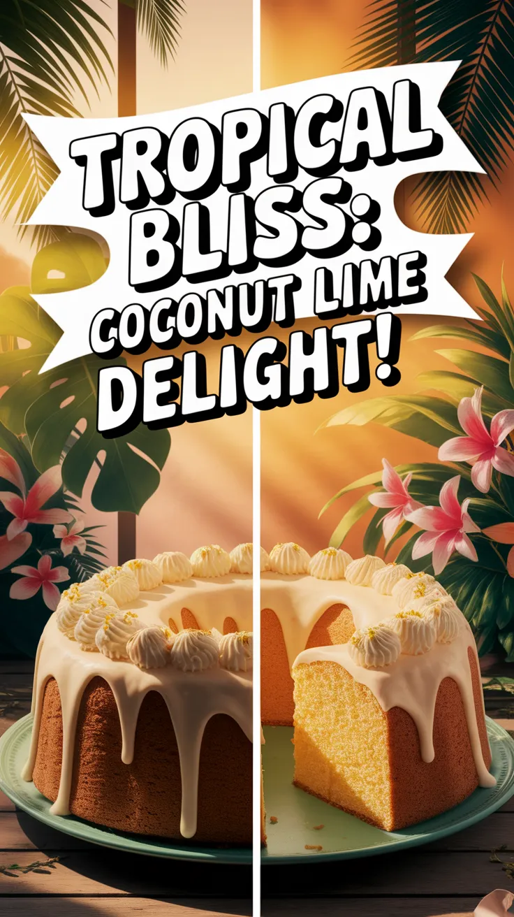 Delicious microwave coconut lime cake garnished with tropical decorations.