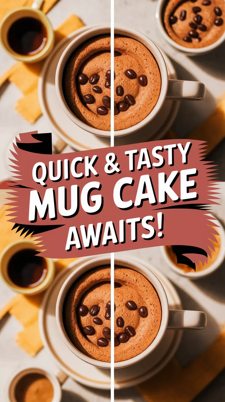 Delicious 2-Minute Microwave Coffee Cake in a Mug topped with coffee beans