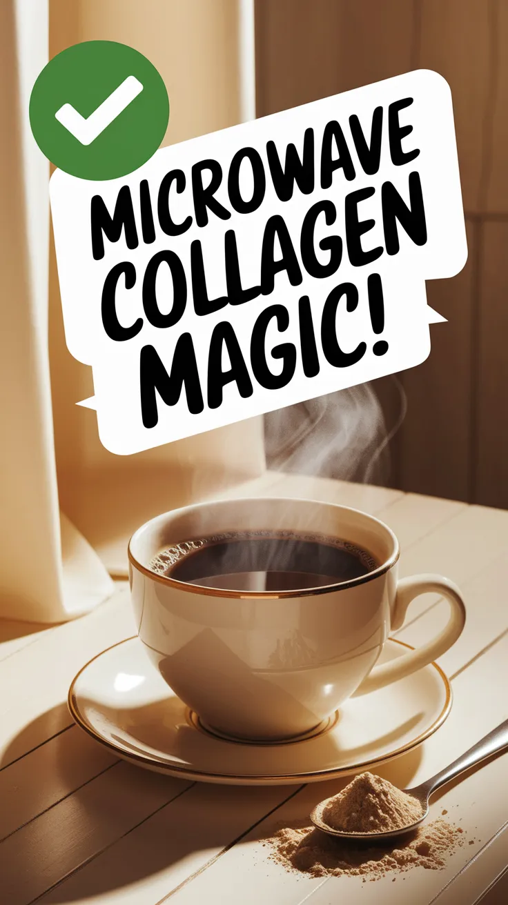 Cup of coffee with collagen supplements and steam, highlighting the microwave method.