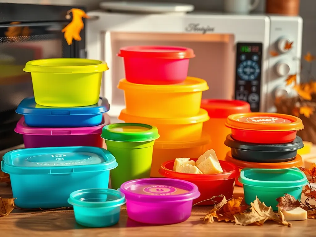 Colorful microwave containers that may leach toxins during heating.