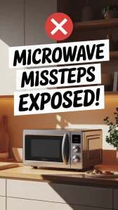 Microwave convection oven displaying missteps in usage, emphasizing the importance of correct settings.