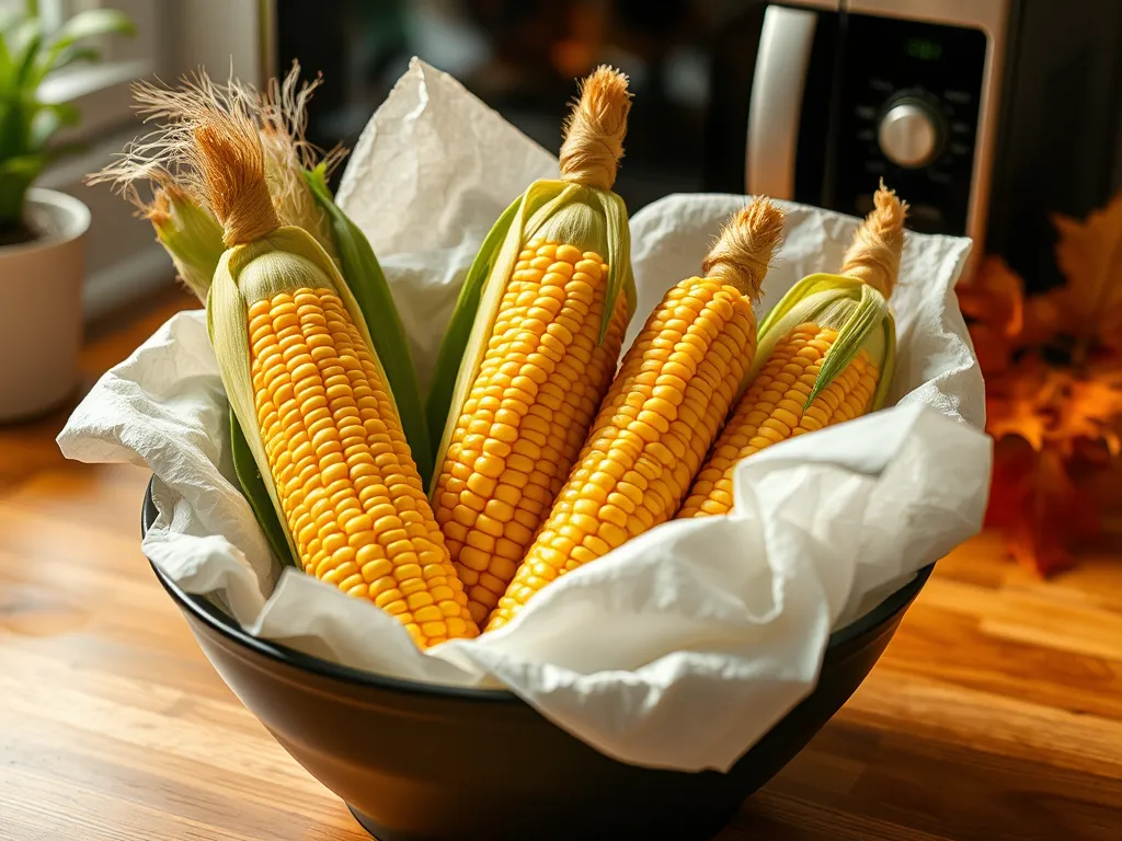 Fresh, yellow corn on the cob in a bowl, ready to be microwaved perfectly.