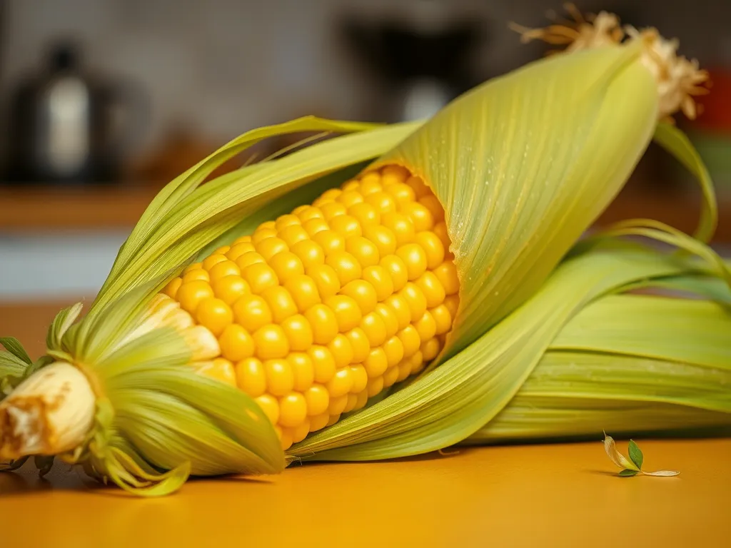 Fresh corn on the cob in husk ready to be microwaved for optimal cooking.