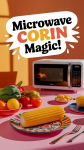 Corn on the cob ready for microwaving, demonstrating a simple trick to perfect corn without husks.