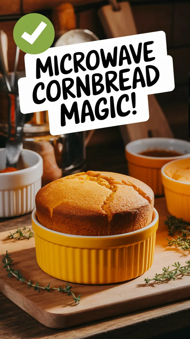 Delicious microwave cornbread baked in a yellow ramekin.