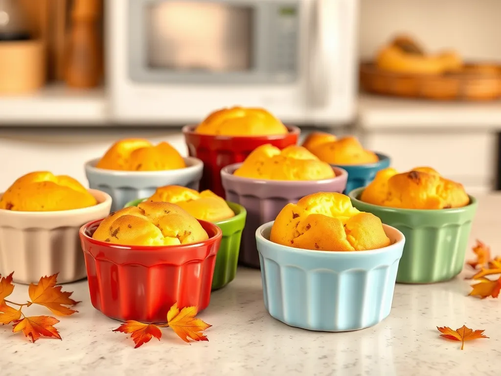 Delicious microwave cornbread baked in colorful ramekins