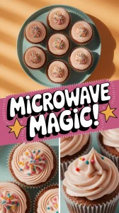 Freshly baked cupcakes made in a microwave with colorful sprinkles.