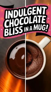 Delicious microwave dark chocolate mug cake topped with rich chocolate